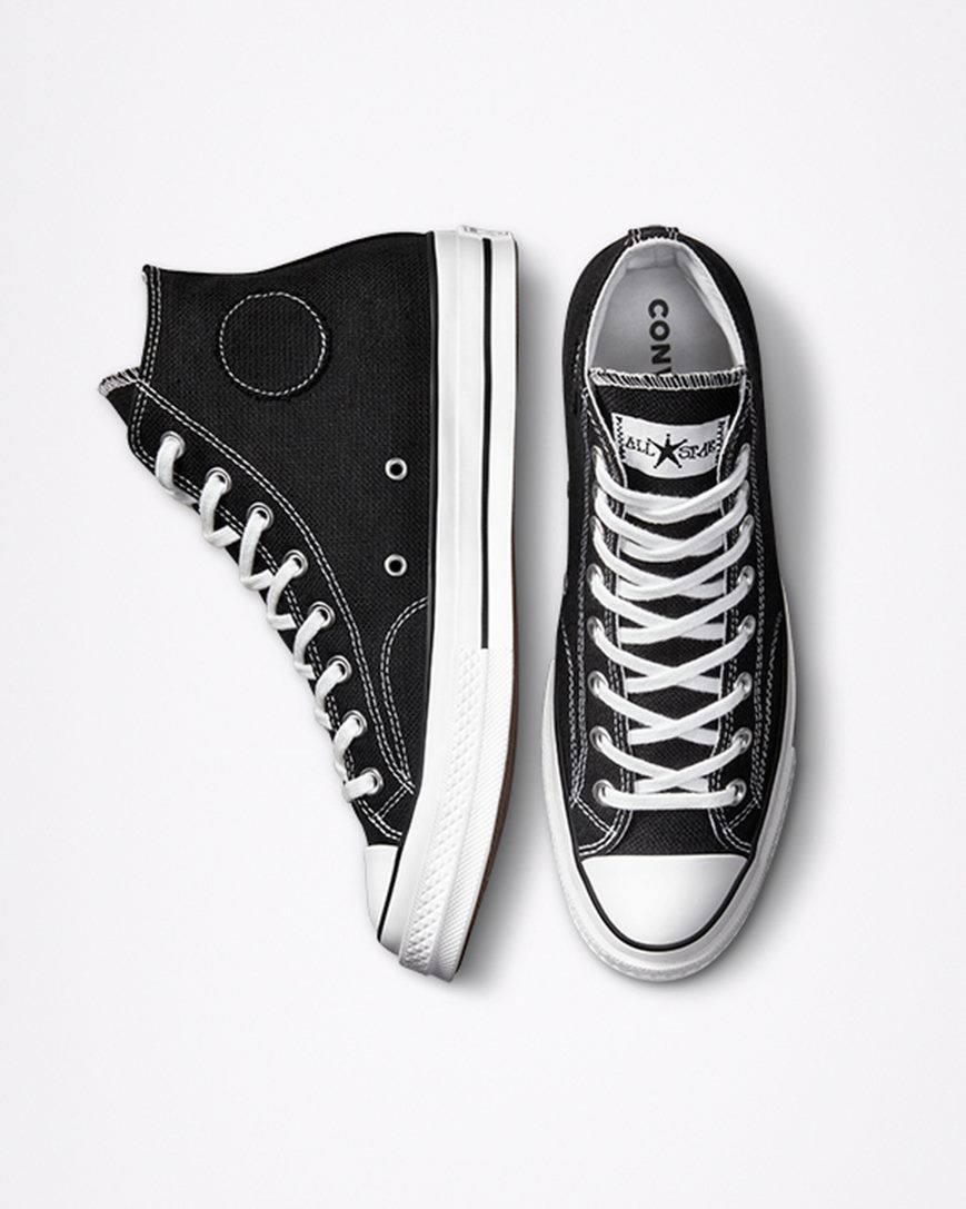 Tenisi Inalti Barbati Converse x Stüssy Chuck 70 Negrii Albi Negrii | RO GAY0C243